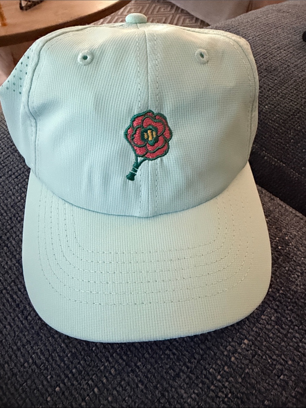 Ladies Light Mint Green Baseball Cap with Embroidered Flower